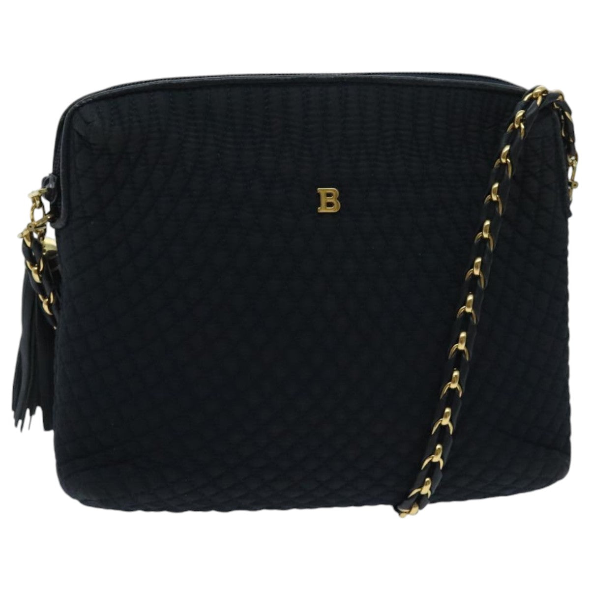 BALLY Chain Shoulder Bag Leather Navy Gold Auth 96581