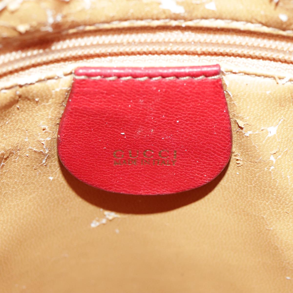 GUCCI Shoulder Bag Suede Leather Red Gold Auth 96583