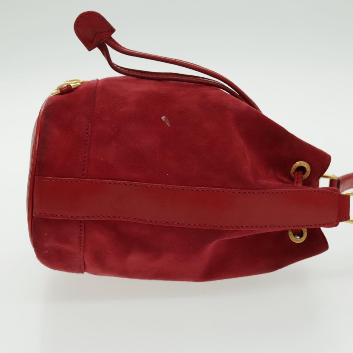 GUCCI Shoulder Bag Suede Leather Red Gold Auth 96583