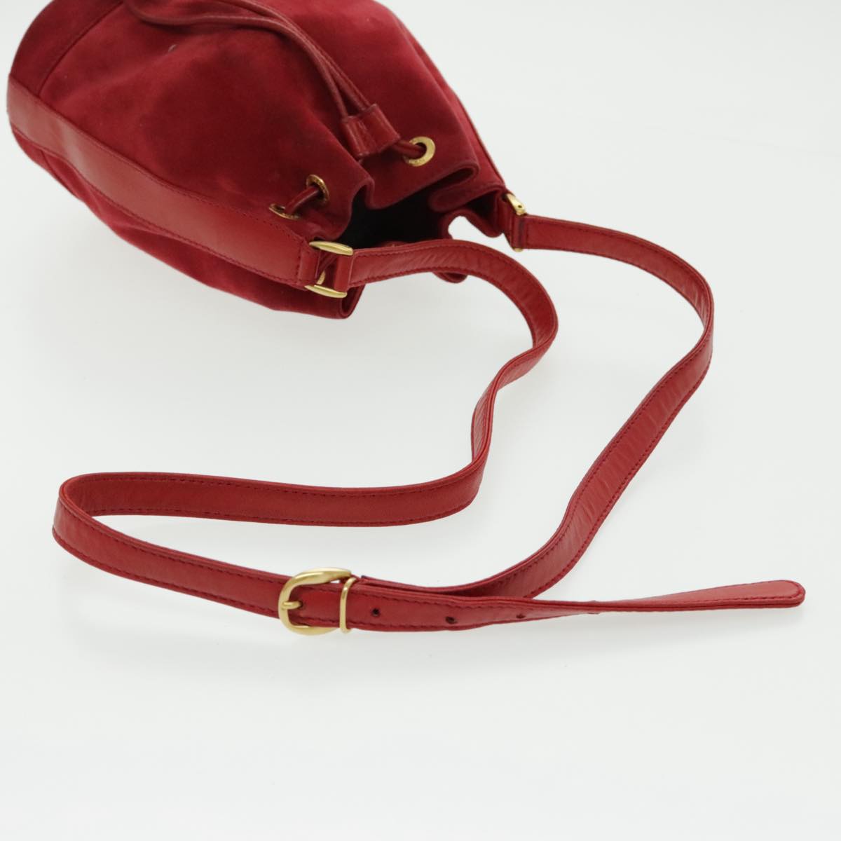 GUCCI Shoulder Bag Suede Leather Red Gold Auth 96583