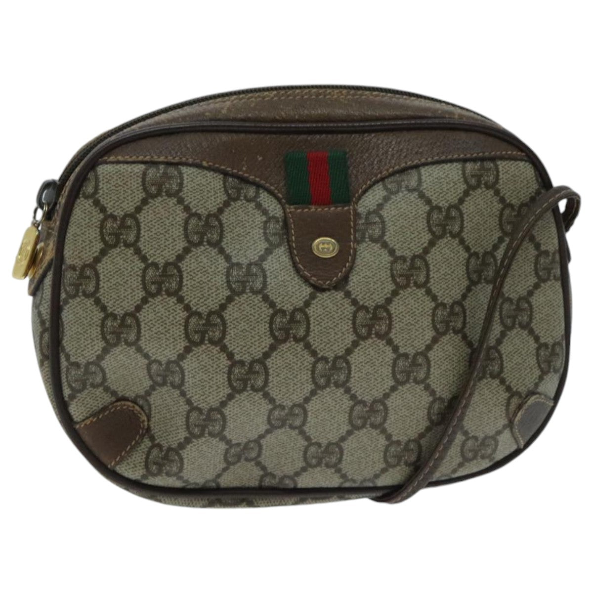 GUCCI GG Supreme Web Sherry Line Shoulder Bag PVC Beige 156 02 066 Auth 96584