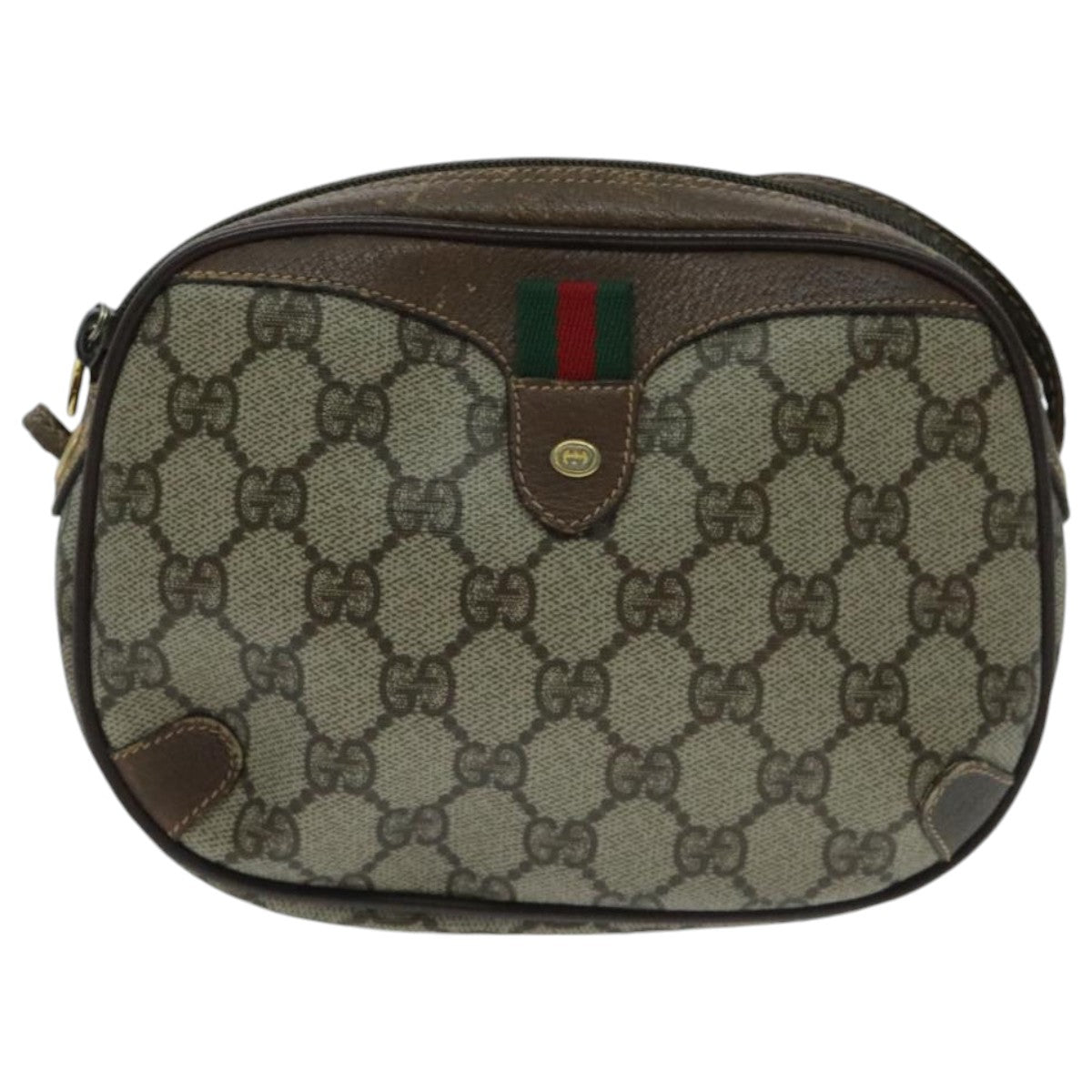 GUCCI GG Supreme Web Sherry Line Shoulder Bag PVC Beige 156 02 066 Auth 96584