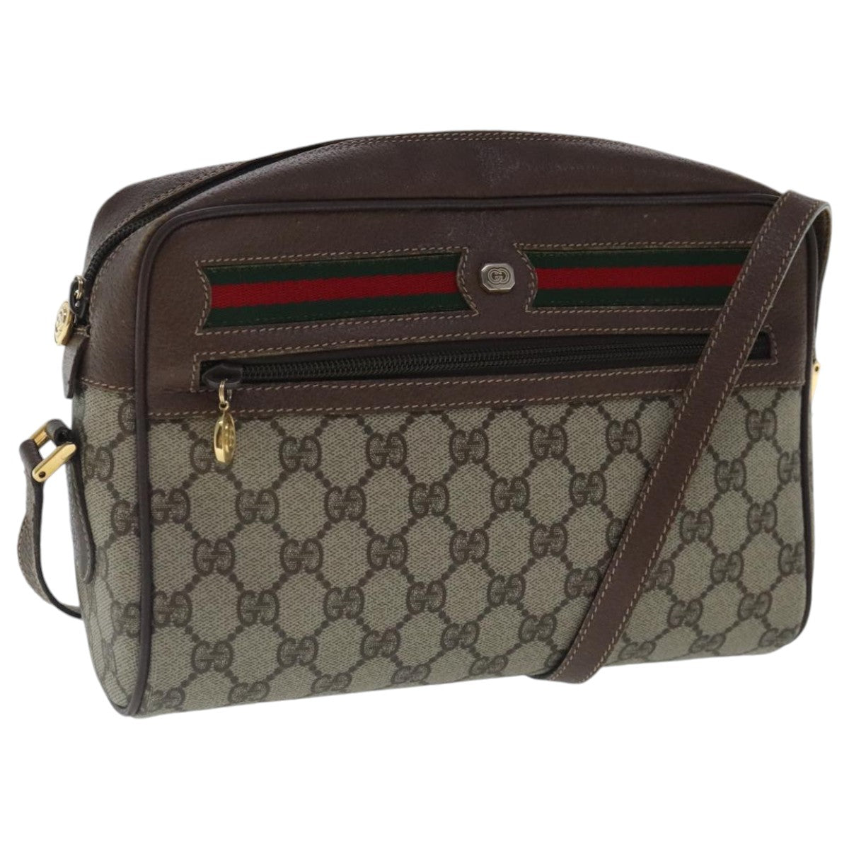 GUCCI GG Supreme Web Sherry Line Shoulder Bag PVC Beige Red Green Auth 96585