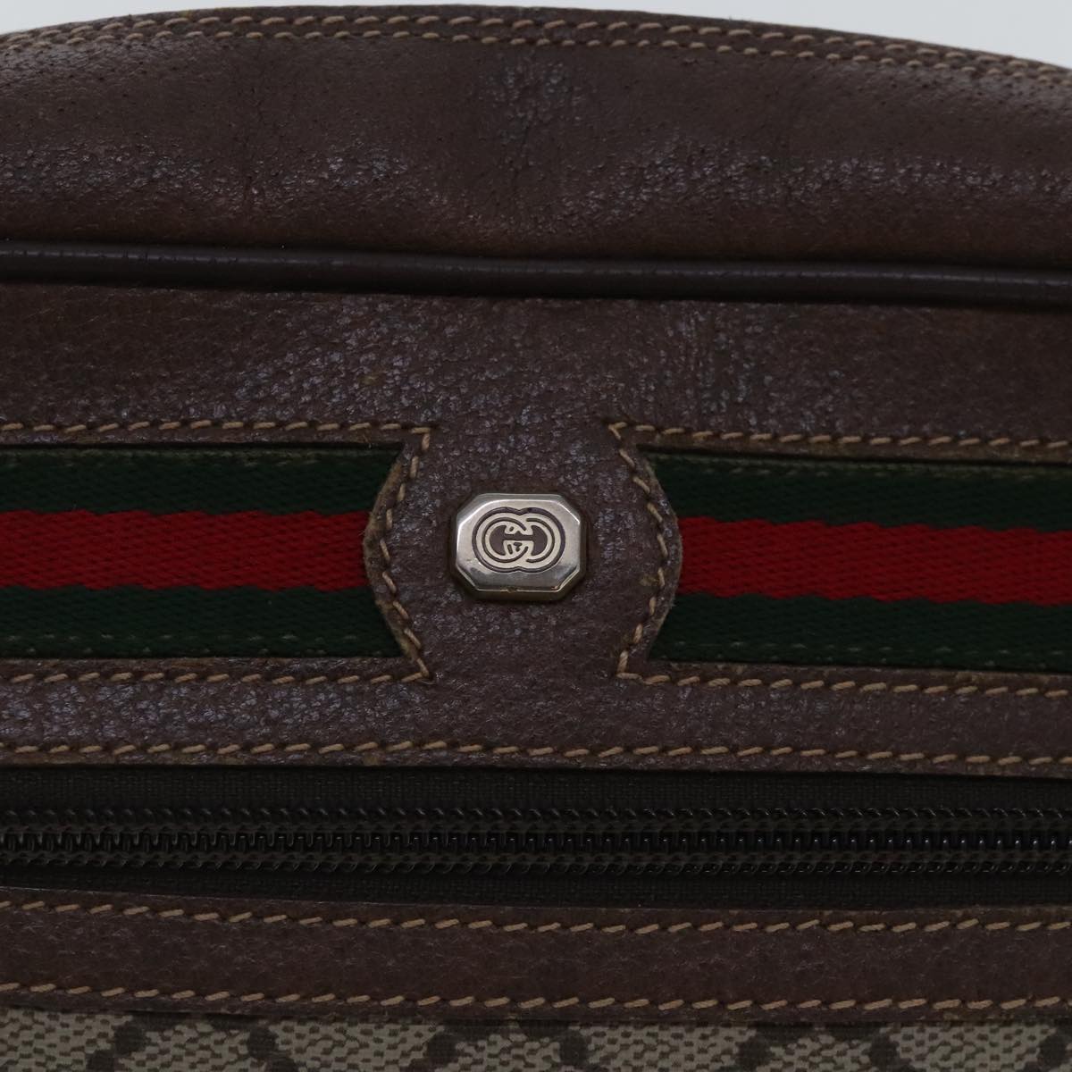 GUCCI GG Supreme Web Sherry Line Shoulder Bag PVC Beige Red Green Auth 96585