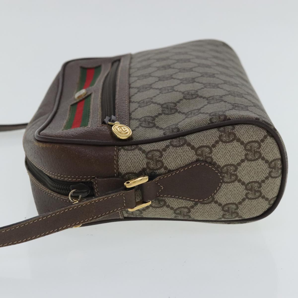 GUCCI GG Supreme Web Sherry Line Shoulder Bag PVC Beige Red Green Auth 96585