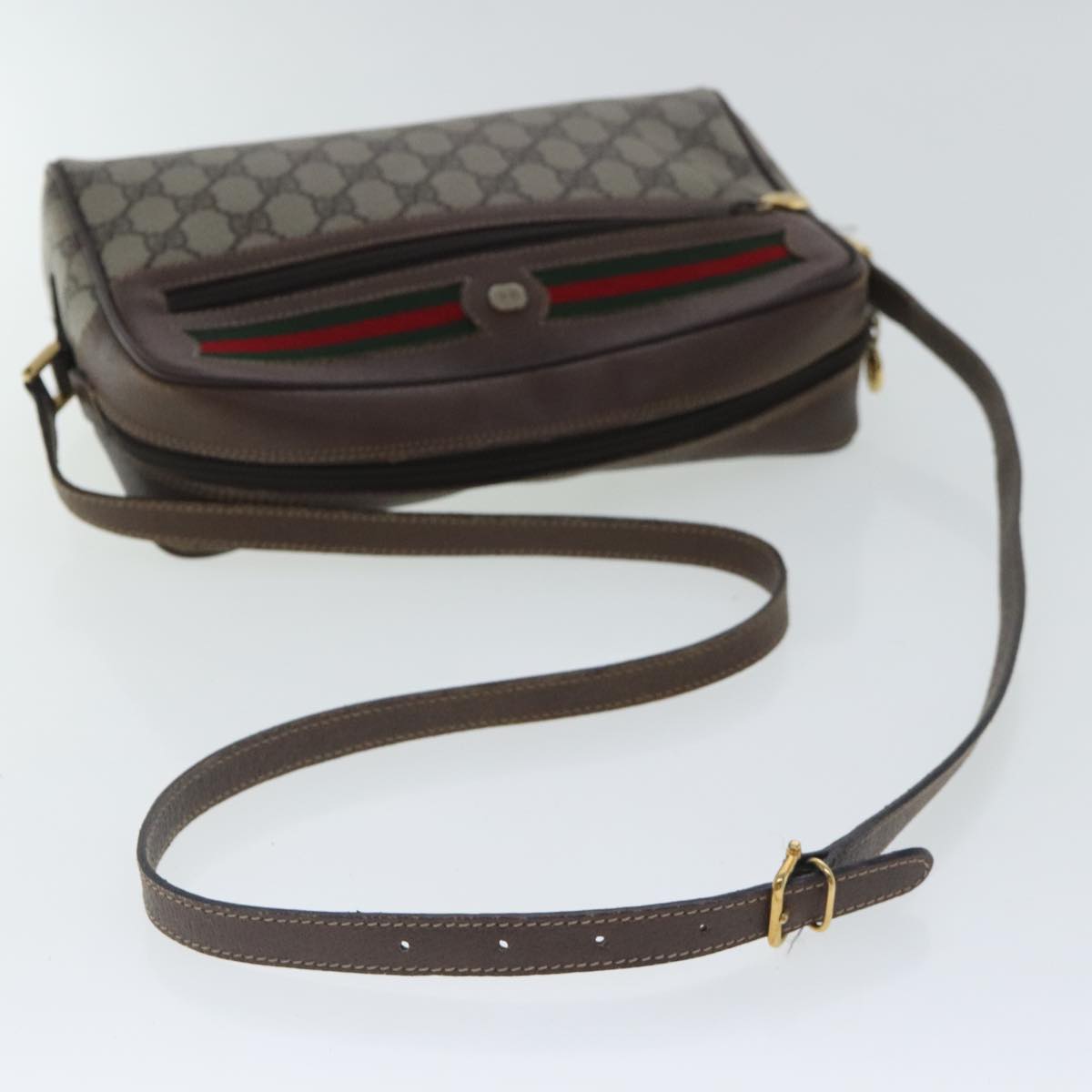 GUCCI GG Supreme Web Sherry Line Shoulder Bag PVC Beige Red Green Auth 96585