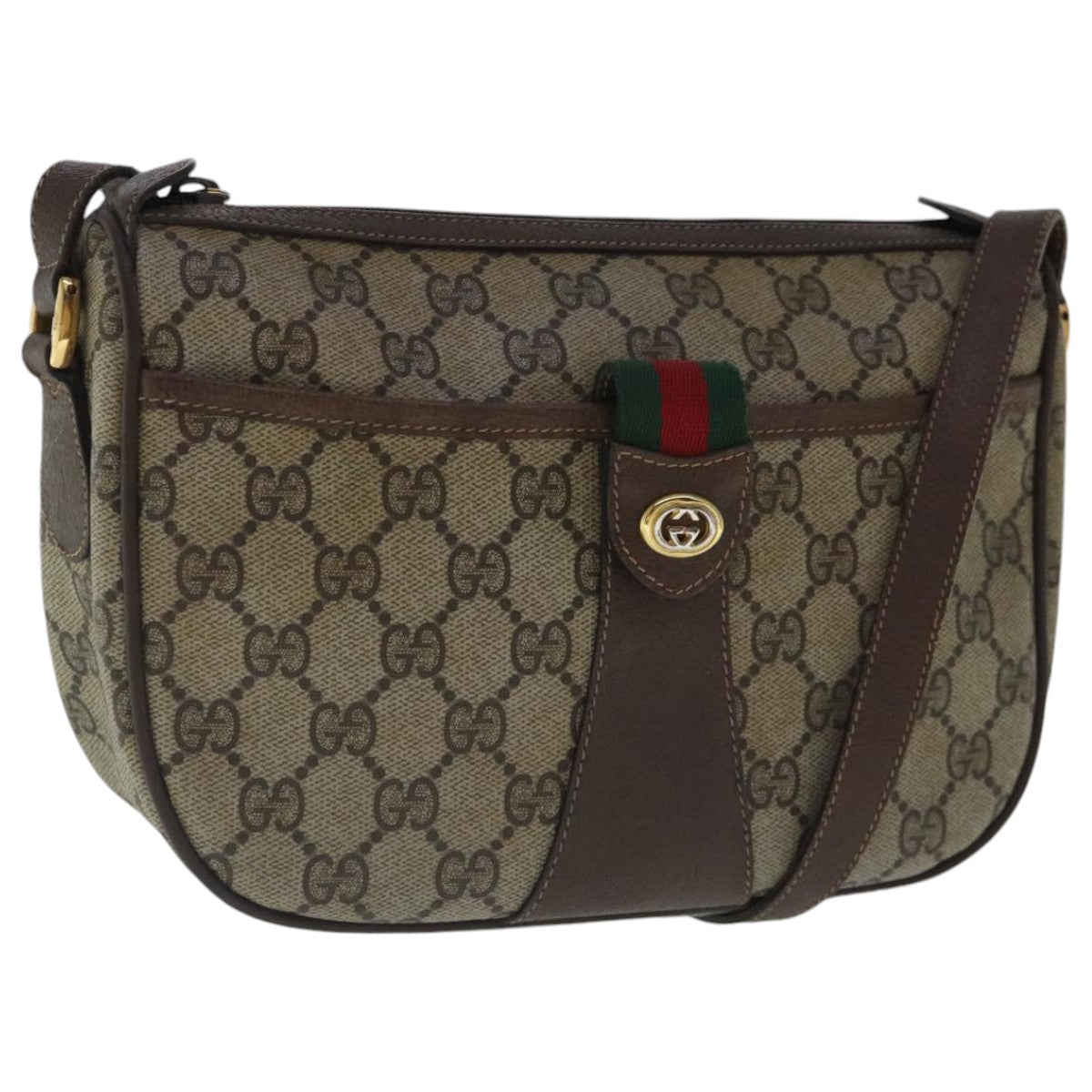 GUCCI GG Supreme Web Sherry Line Shoulder Bag PVC Beige 89 02 032 Auth 96586