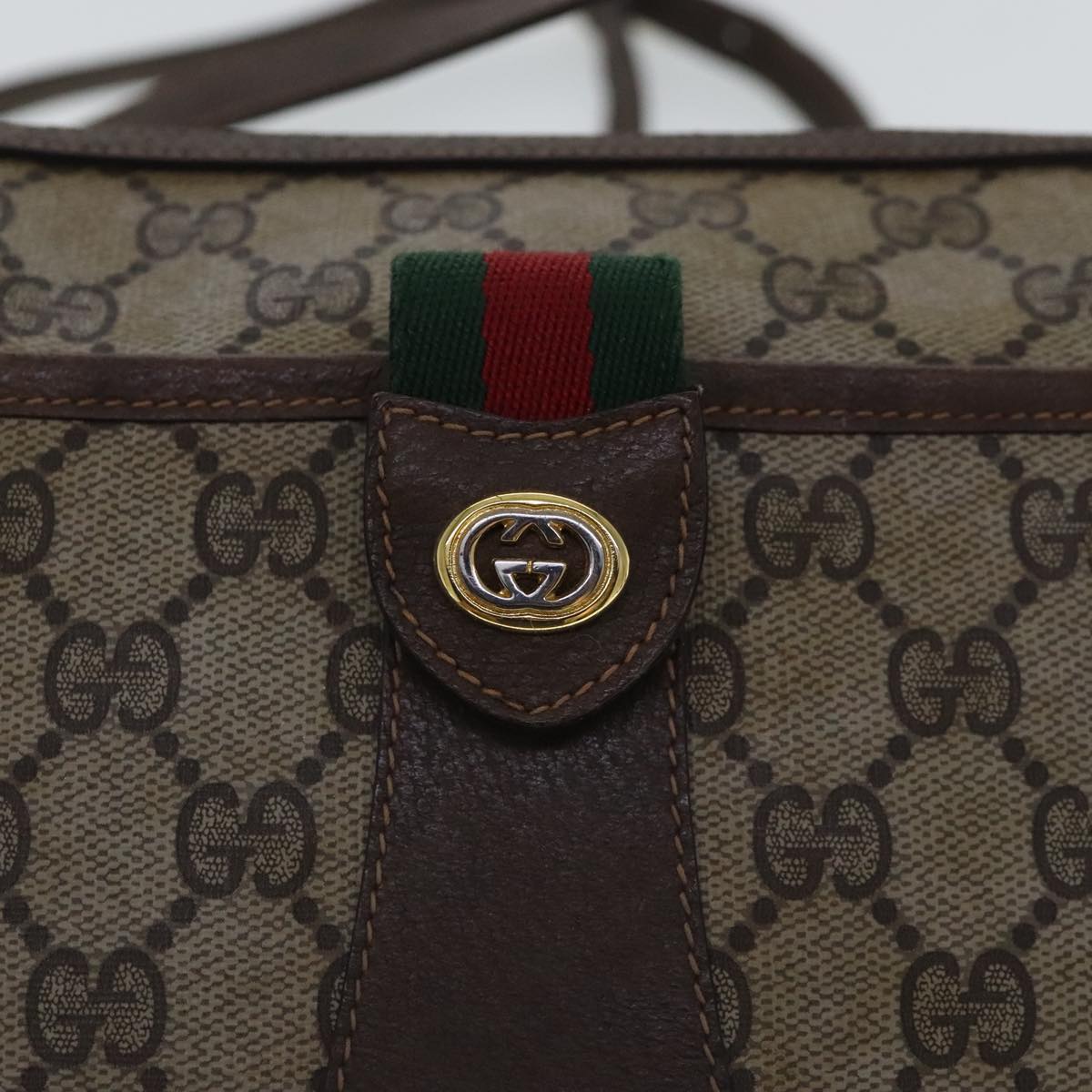 GUCCI GG Supreme Web Sherry Line Shoulder Bag PVC Beige 89 02 032 Auth 96586