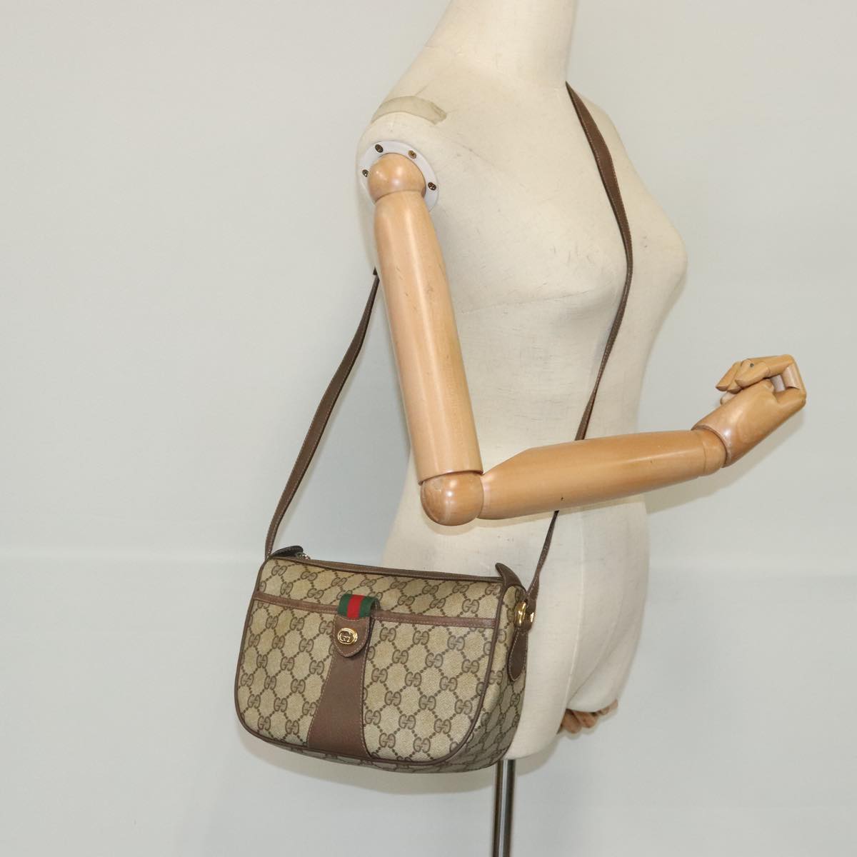 GUCCI GG Supreme Web Sherry Line Shoulder Bag PVC Beige 89 02 032 Auth 96586