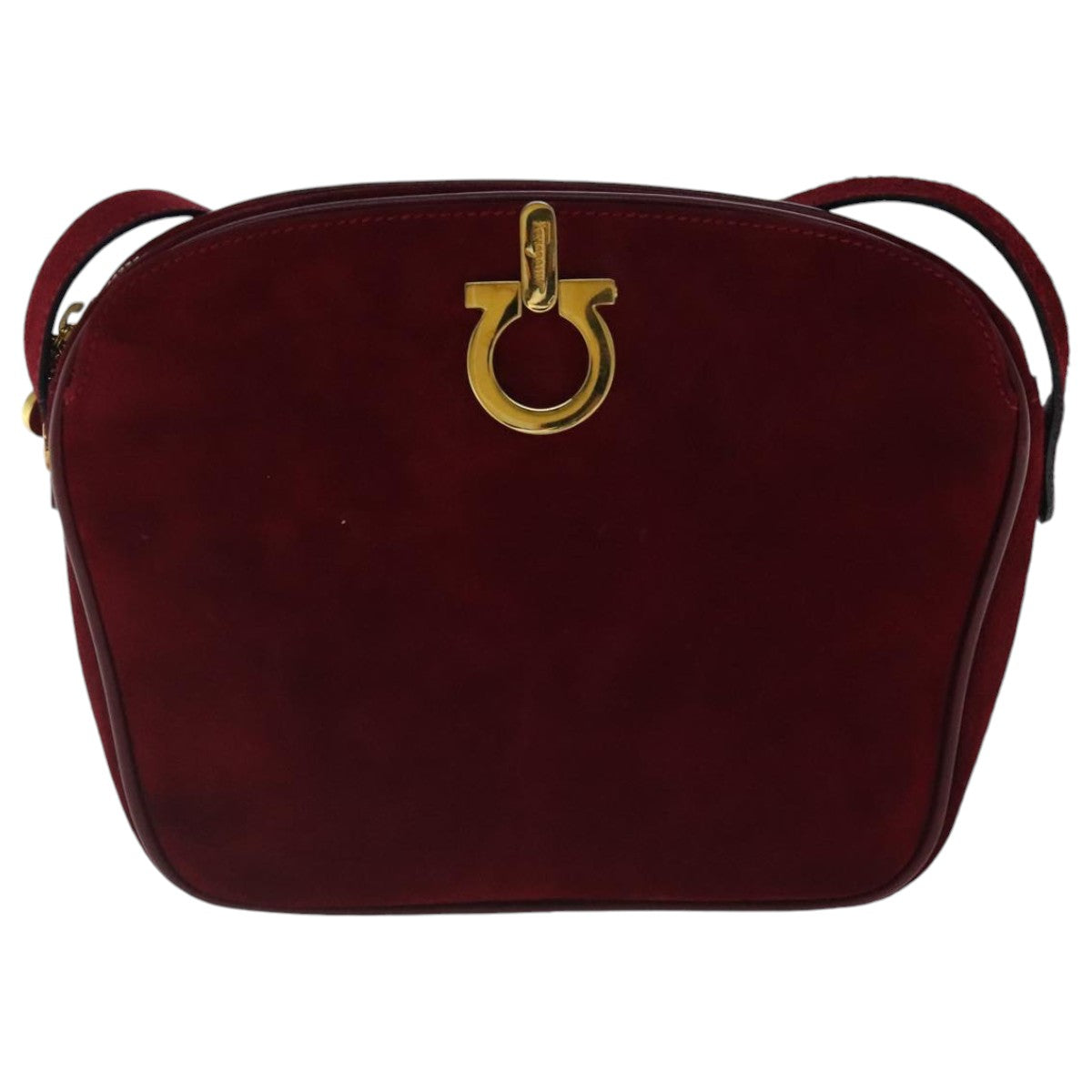 Salvatore Ferragamo Gancini Shoulder Bag Suede Red Gold Auth 96588