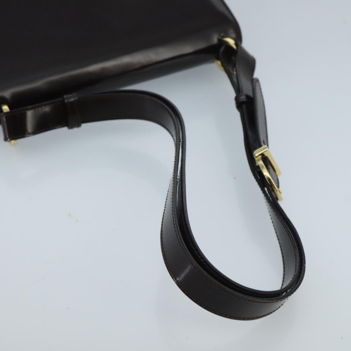 Salvatore Ferragamo Gancini Shoulder Bag Enamel Black Gold Auth 96589