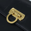 Salvatore Ferragamo Gancini Shoulder Bag Leather Navy Gold Auth 96590-17