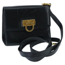 Salvatore Ferragamo Gancini Shoulder Bag Leather Navy Gold Auth 96590-1
