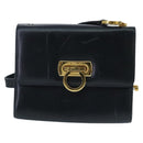 Salvatore Ferragamo Gancini Shoulder Bag Leather Navy Gold Auth 96590-13