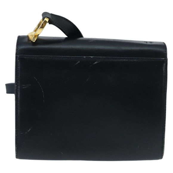 Salvatore Ferragamo Gancini Shoulder Bag Leather Navy Gold Auth 96590