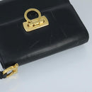 Salvatore Ferragamo Gancini Shoulder Bag Leather Navy Gold Auth 96590-6