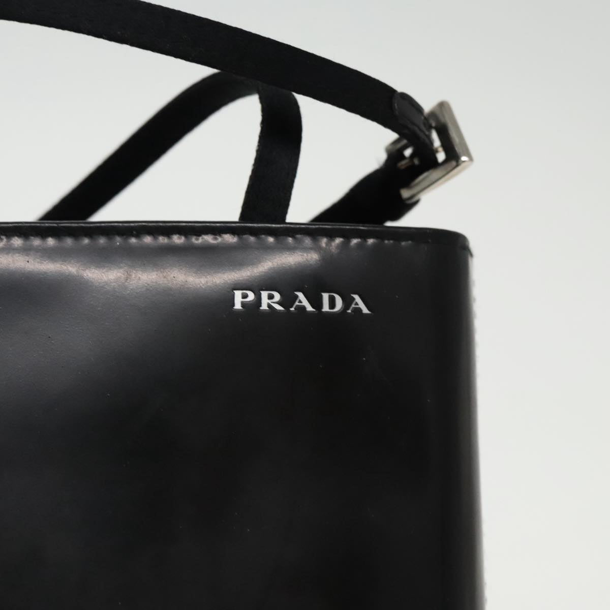 PRADA Hand Bag Leather Black Silver Auth 96592