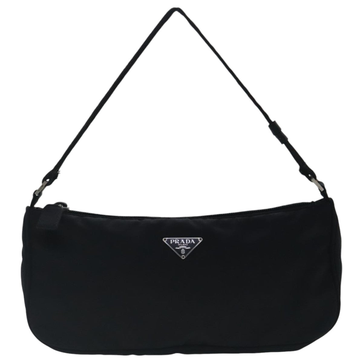 PRADA Accessory Pouch Nylon Black Silver Auth 96593