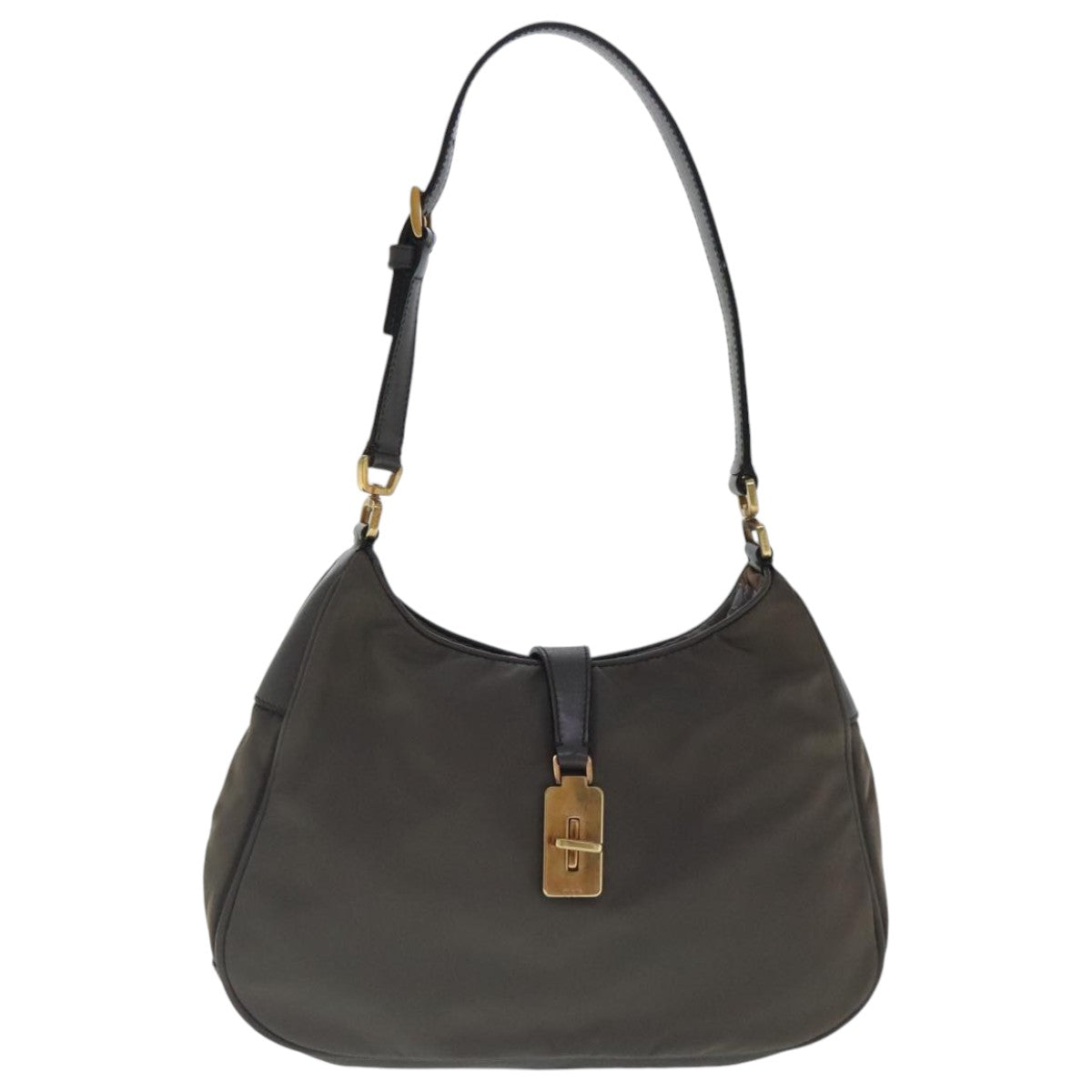 PRADA Shoulder Bag Nylon Gray Gold Auth 96594