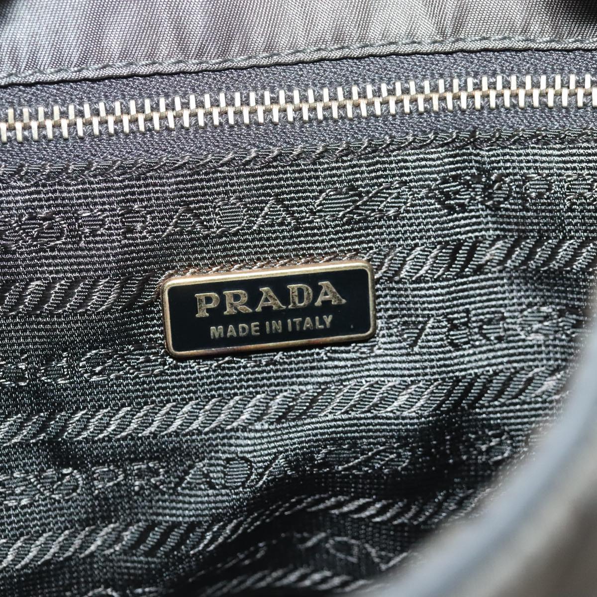 PRADA Shoulder Bag Nylon Gray Gold Auth 96594