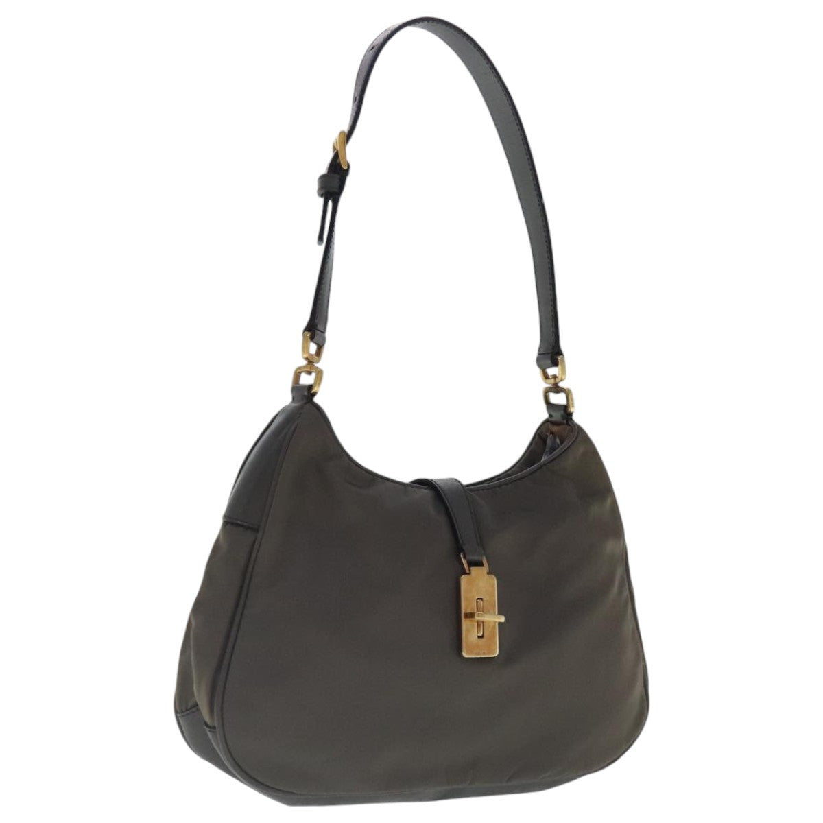 PRADA Shoulder Bag Nylon Gray Gold Auth 96594