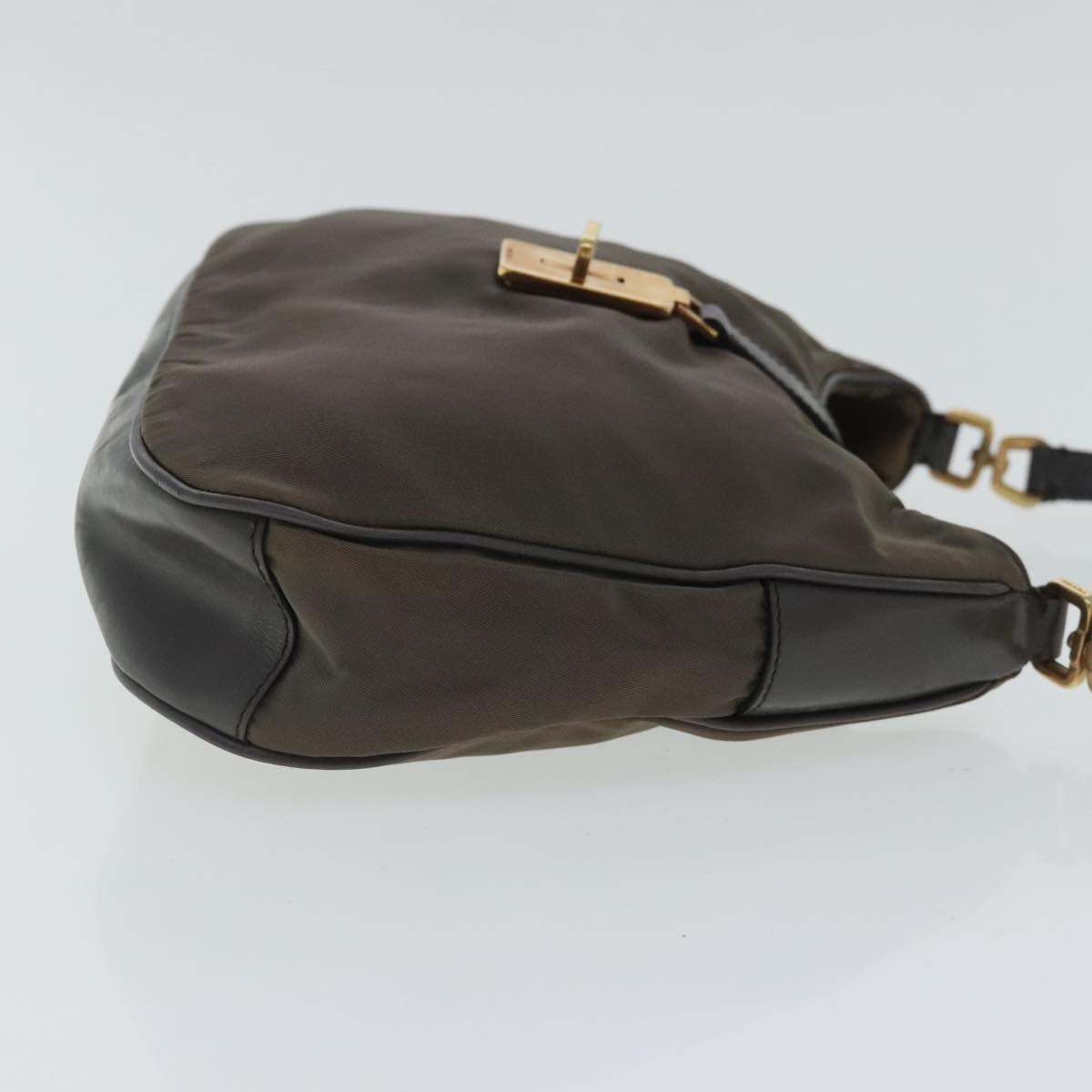 PRADA Shoulder Bag Nylon Gray Gold Auth 96594