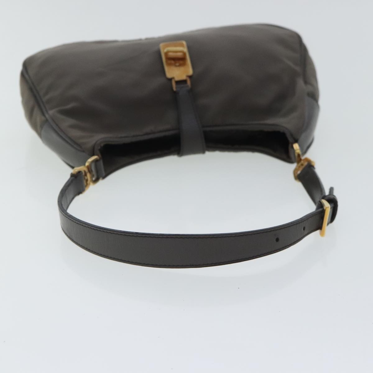 PRADA Shoulder Bag Nylon Gray Gold Auth 96594