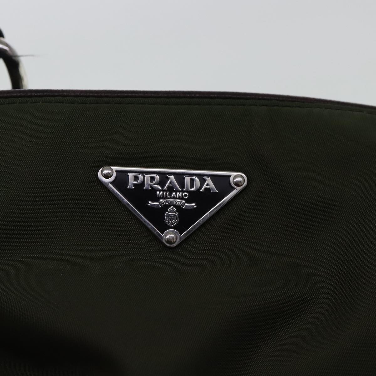 PRADA Tote Bag Nylon Khaki Silver Auth 96595