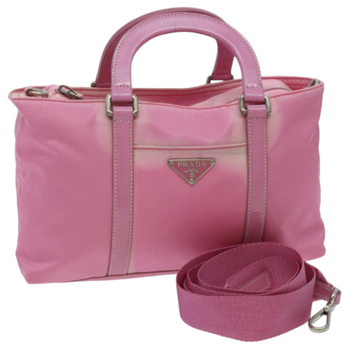 PRADA Hand Bag Nylon 2way Pink Silver Auth 96596