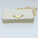 PRADA Chain Shoulder Bag Safiano leather White Gold Auth 96597-10