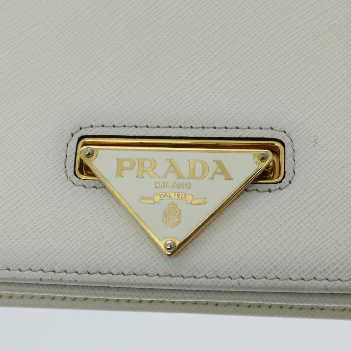 PRADA Chain Shoulder Bag Safiano leather White Gold Auth 96597