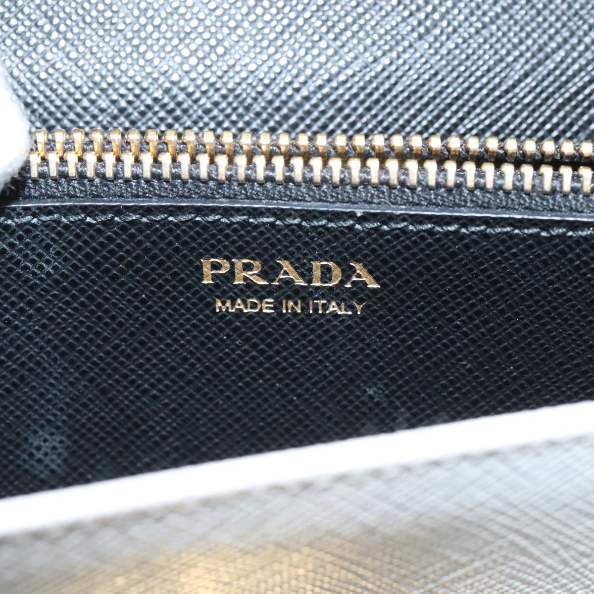 PRADA Chain Shoulder Bag Safiano leather White Gold Auth 96597