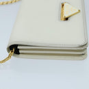PRADA Chain Shoulder Bag Safiano leather White Gold Auth 96597-4