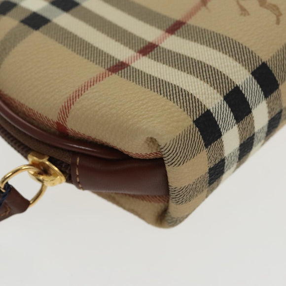 Burberrys Nova Check Pouch PVC Beige Gold Auth 96598