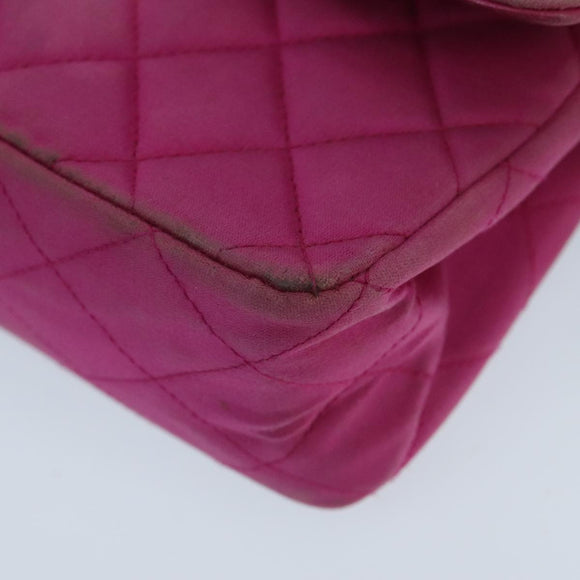 CHANEL Matelasse Chain Shoulder Bag Satin Gold Pink CC Auth 96601