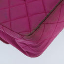 CHANEL Matelasse Chain Shoulder Bag Satin Gold Pink CC Auth 96601-17