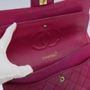 CHANEL Matelasse Chain Shoulder Bag Satin Gold Pink CC Auth 96601-20