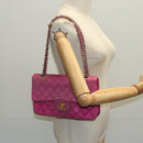 CHANEL Matelasse Chain Shoulder Bag Satin Gold Pink CC Auth 96601-23
