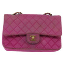 CHANEL Matelasse Chain Shoulder Bag Satin Gold Pink CC Auth 96601-13