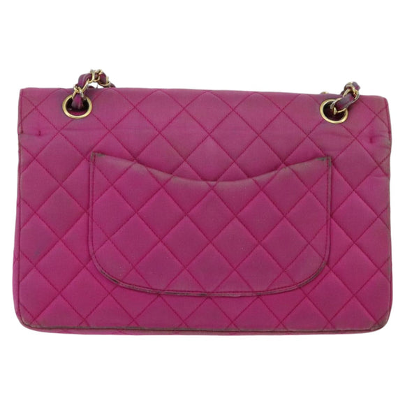 CHANEL Matelasse Chain Shoulder Bag Satin Gold Pink CC Auth 96601