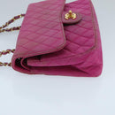 CHANEL Matelasse Chain Shoulder Bag Satin Gold Pink CC Auth 96601-3