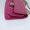 CHANEL Matelasse Chain Shoulder Bag Satin Gold Pink CC Auth 96601-4