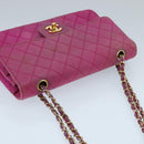 CHANEL Matelasse Chain Shoulder Bag Satin Gold Pink CC Auth 96601-6