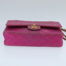 CHANEL Matelasse Chain Shoulder Bag Satin Gold Pink CC Auth 96601-5