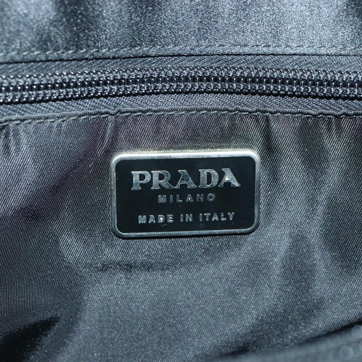 PRADA Hand Bag Satin Black Silver Auth 96617