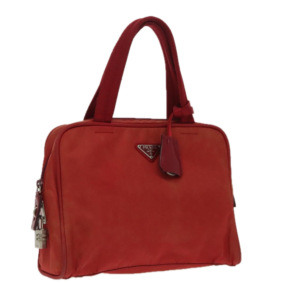 PRADA Hand Bag Nylon Red Silver Auth 96619