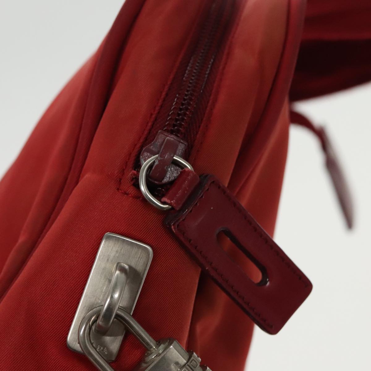 PRADA Hand Bag Nylon Red Silver Auth 96619