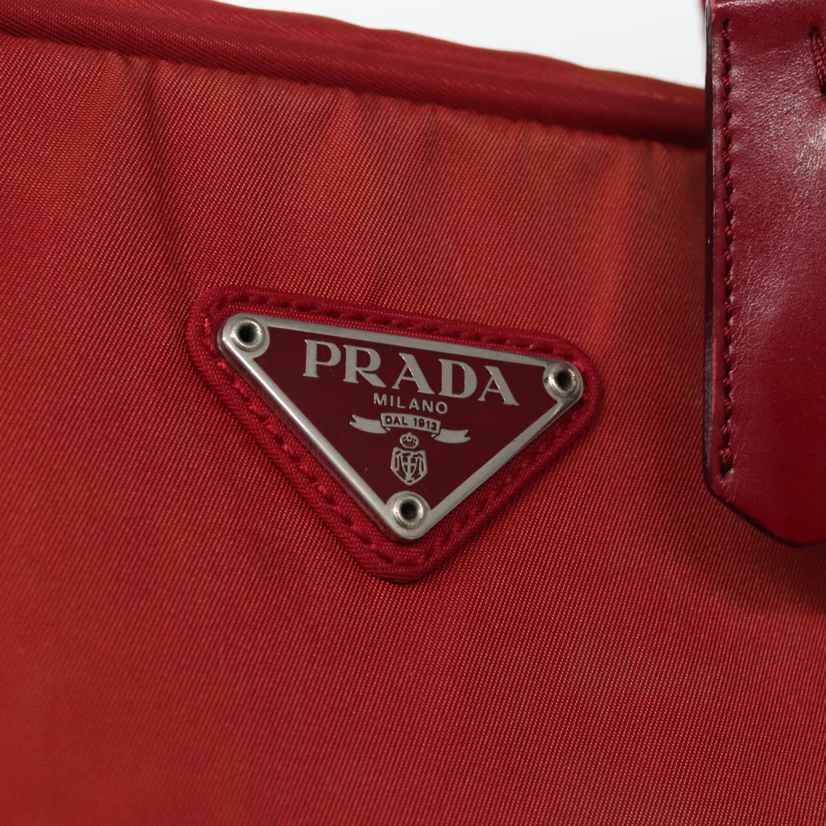 PRADA Hand Bag Nylon Red Silver Auth 96619