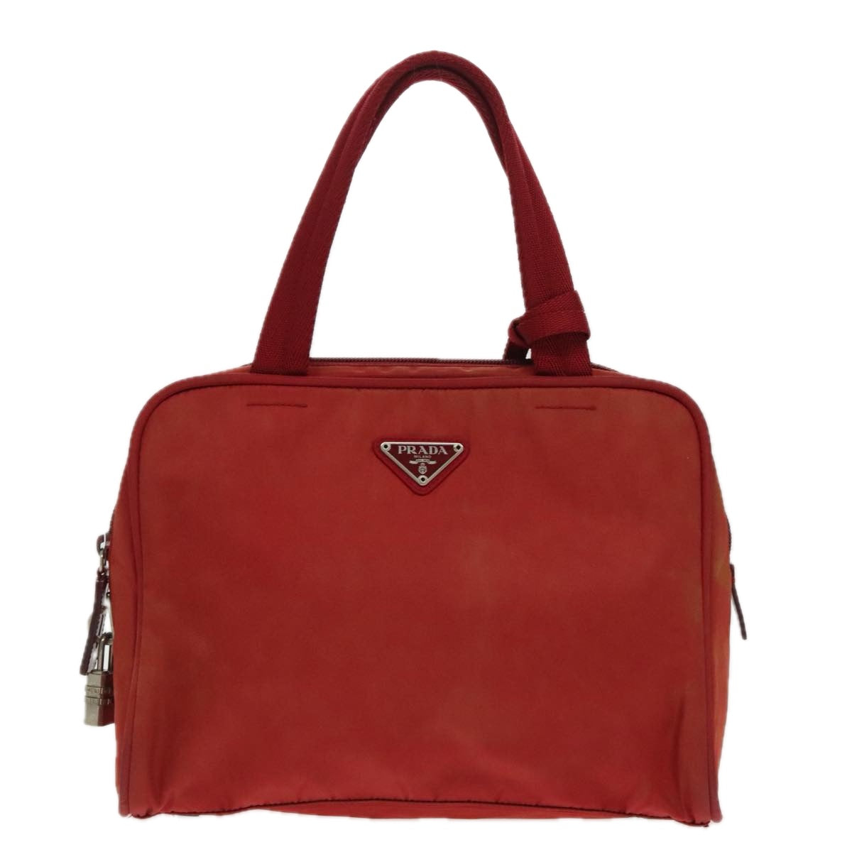 PRADA Hand Bag Nylon Red Silver Auth 96619