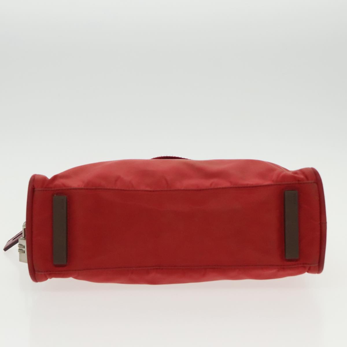 PRADA Hand Bag Nylon Red Silver Auth 96619